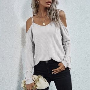 Orange Creek Waffle Print Cold Shoulder Top
